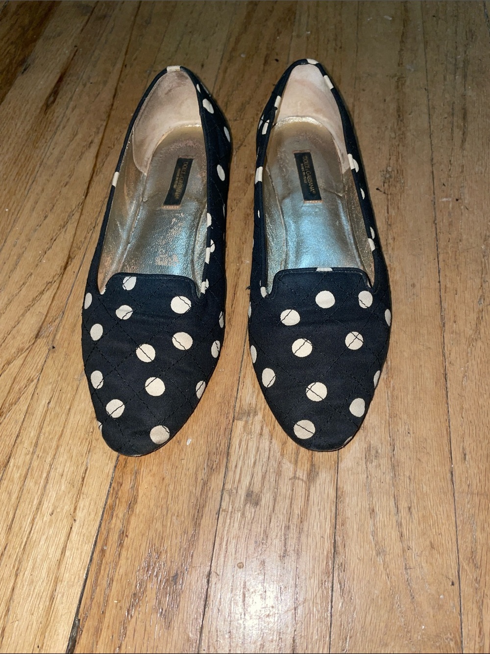Dolce & Gabbana Black with Cream Polka Dot Ballet Flats